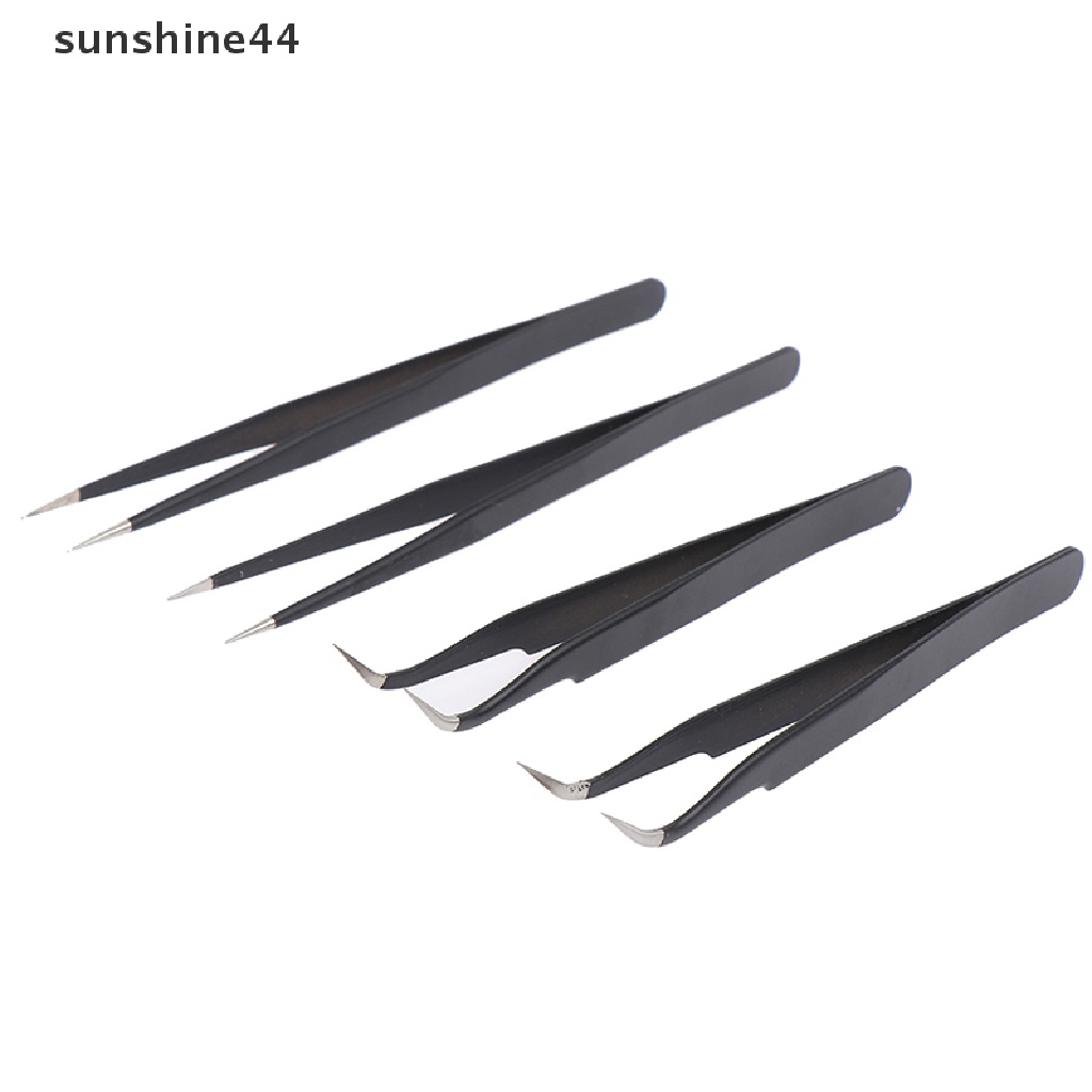 Sunshine 2Pcs Pinset Lurus + Bengkok Anti Statis Bahan Stainless Steel Untuk Dekorasi Kue