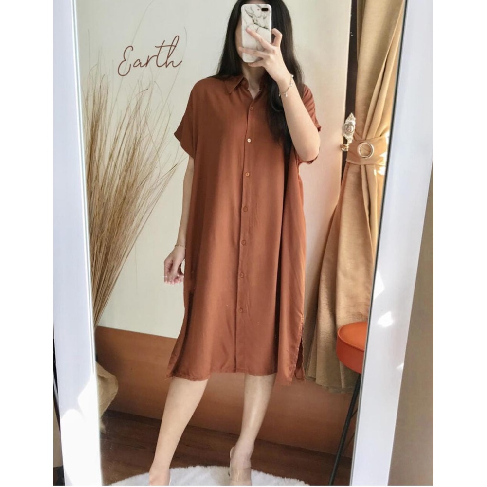 Bresya Dress Atasan Tunik Wanita Lengan Pendek Korean Style Katun Rayon Full Kancing Busui Ukuran Jumbo  L- 4XL