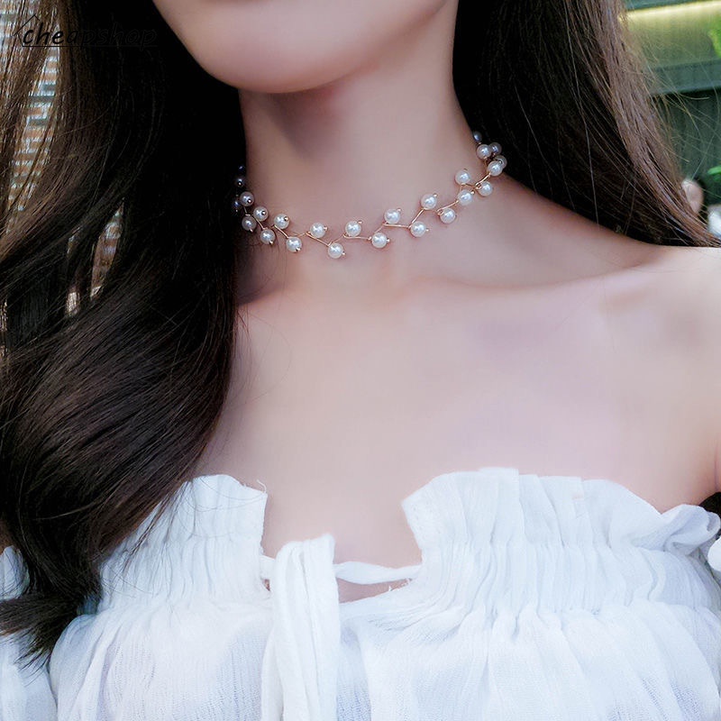 IFYOU Korea Fashion Gold Necklace Simple Ladies Pearl Chain Choker Women Jewelry Accessories