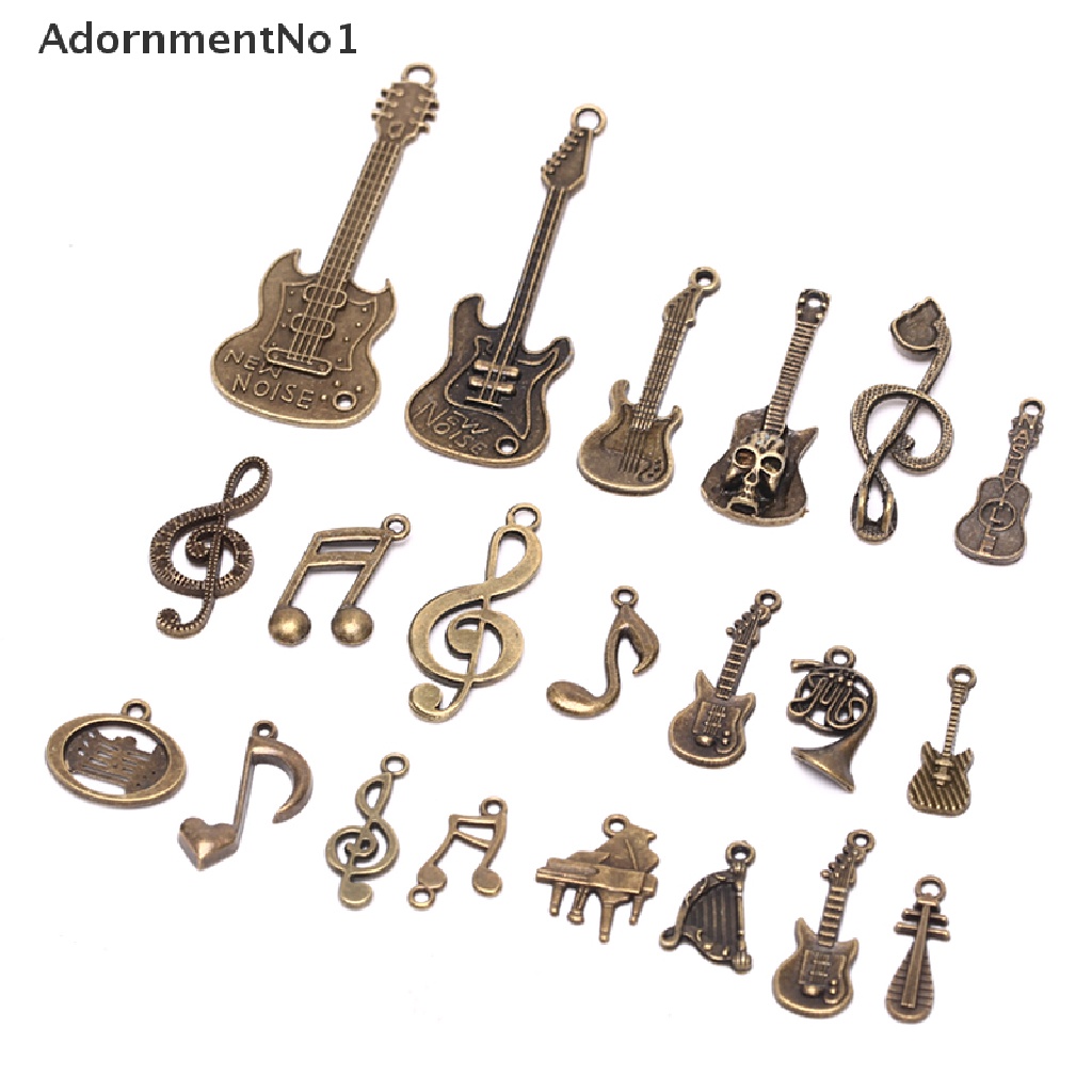 (AdornmentNo1) 21pcs / Set Liontin Bentuk Gitar / Not Musik Bahan Alloy Gaya Vintage Untuk Perhiasan DIY