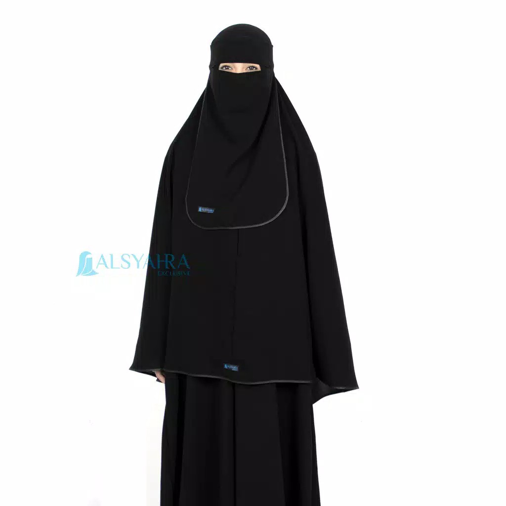 Alsyahra Exclusive Set Khimar Bisban Niqab Bandana Jetblack dan Handsock