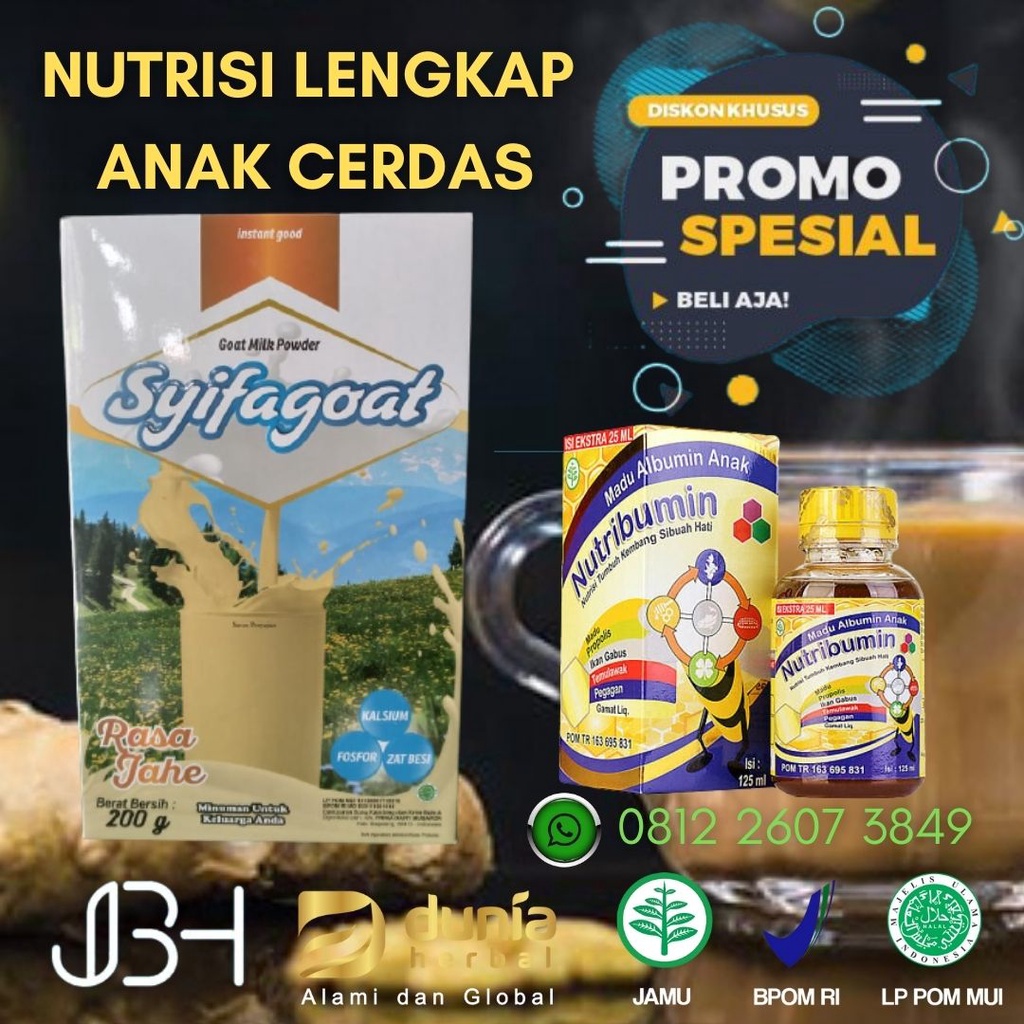 

Susu Kambing Etawa Syifagoat Jahe Plus Nutribumin Nutrisi Lengkap Untuk Kecerdasan Anak