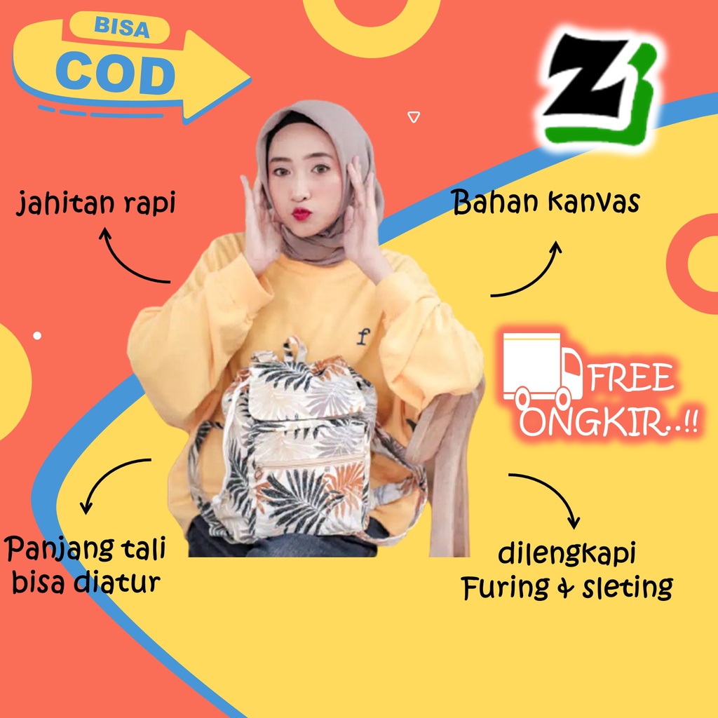 Tas ransel wanita cewek Perempuan Cewe remaja Sekolah kuliah kerja kanvas kekinian serut murah A6-palem bella