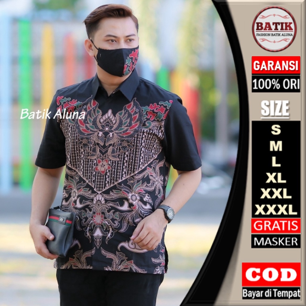 Batik Pria Lengan Pendek Premium Modern Baju Batik Pria Lengan Pendek Semi Sutera Hem Laki Laki Sutra Ukuran Regular Asli Pekalongan Berkualitas Paling Halus Dijamin Tidak Luntur FASHION BATIK ALUNA