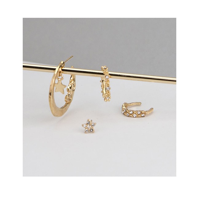 LRC Anting Tusuk Fashion Gold Metal Crescent Moon Single Earring Set A59942