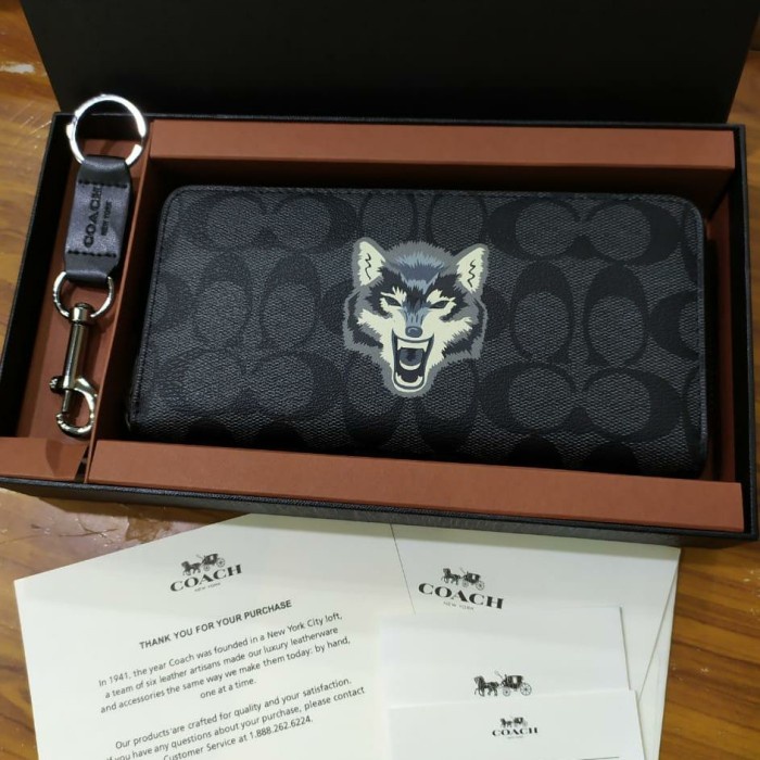 NEW Dompet Panjang Pria Coach Wolf Strip Blue White Leather Original kulit - Strip Blue