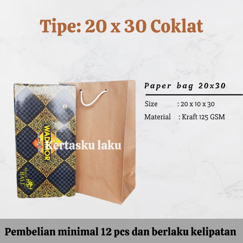 

Paper bag 20x30 Coklat, tas kertas coklat polos, tas kertas sarung dan souvenir, P20 L10 T30