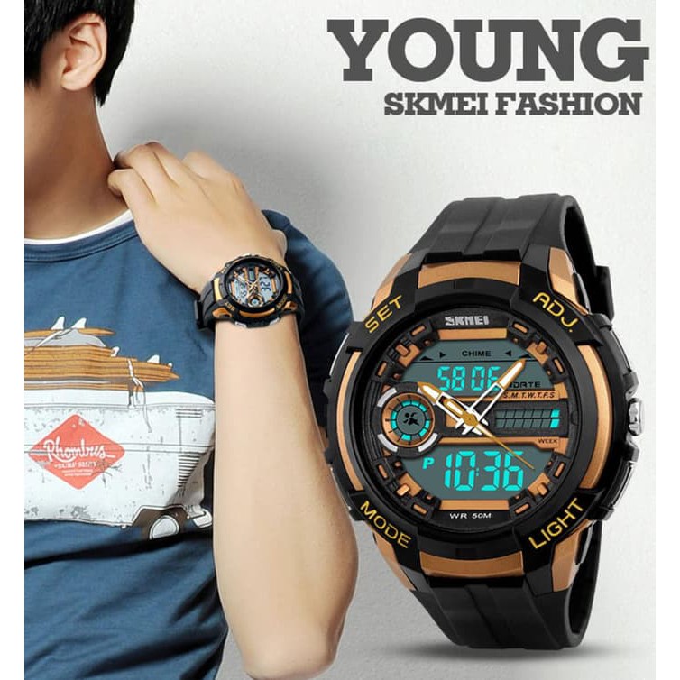 Jam Tangan cowok pria Keren SKMEI 1202 Original Water Resistant 50M - Golden