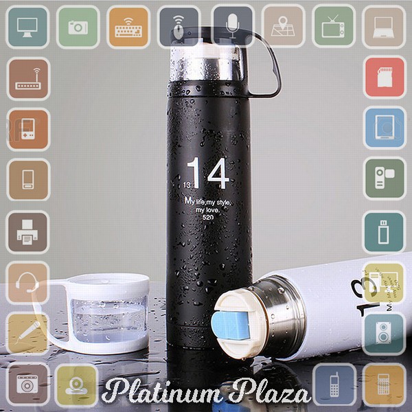 OneTwoCups Botol Minum Thermos with Cup Head 500ml - SUS304 - Black`HVD6BT-