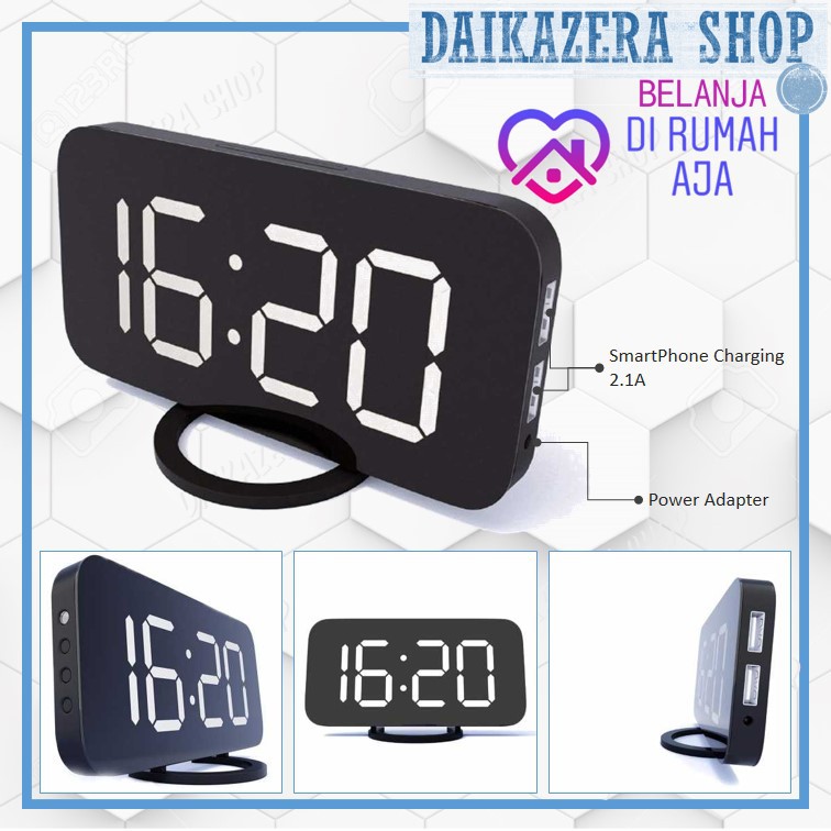 Jam Meja Weker Alarm Digital with Smartphone Charger 2 USB Port 2.1A