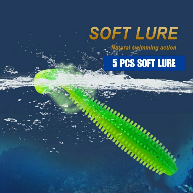 [BISA COD] Umpan Pancing Ikan Laut Silikon Mirip Cacing Soft Lure Bass Bait Fishing 5 PCS