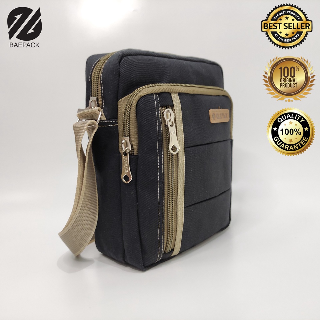 Baepack Tas Selempang Kanvas Pria Jarvis Hitam Original / Tas Selempang Cowok dan Cewek Produsen Ban