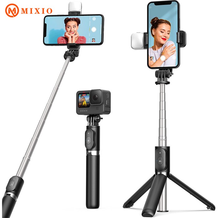 MIXIO - Q07 Selfie Stick Tripod with LED Fill Light Phone Tripod Stand