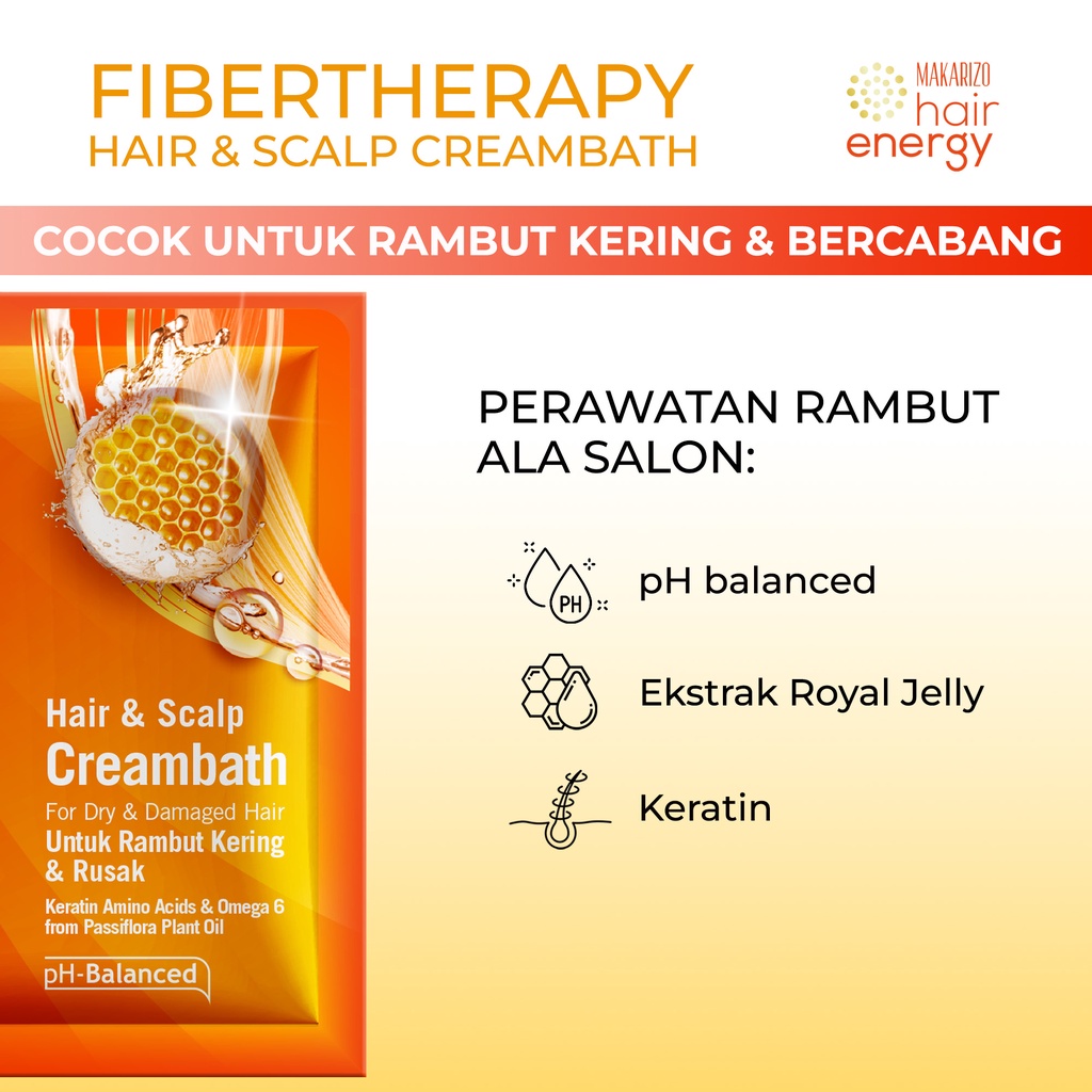 Makarizo Hair Energy Fibertherapy Hair & Scalp Creambath Royal Jelly 15 mL / Perawatan Rambut-4