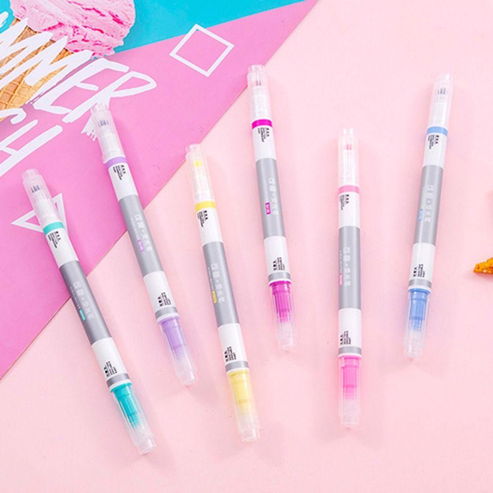 R-flower 6PCS/Set Stabilo Pen Set Good-looking Permen Warna Graffiti Dihapus Stabilo Alat Tulis Pena Warna Kepala Ganda