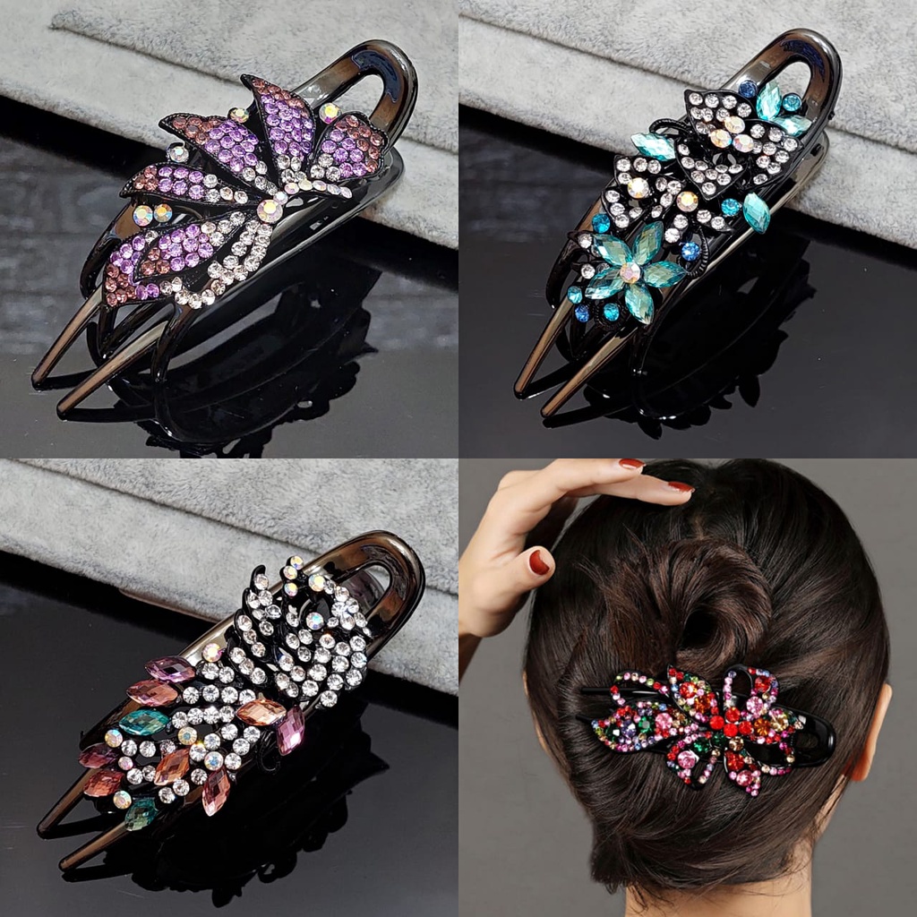 Jepit rambut korea wanita premium kristal zirkon motif baru ori import 9cm