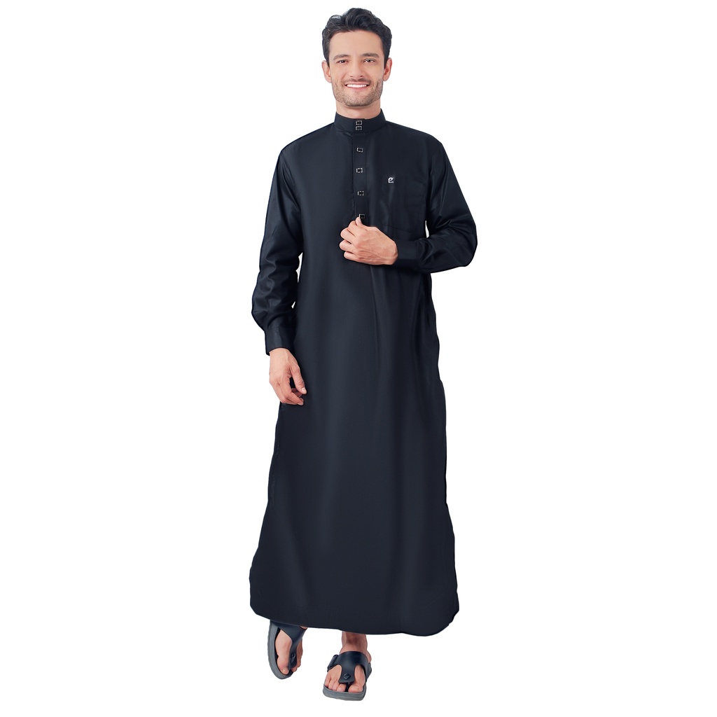 Gamis Pria Jubah Gamis Laki Laki seri Maheer Zain Gamis Modern Gaya Casual Remaja dan Dewasa-HITAM