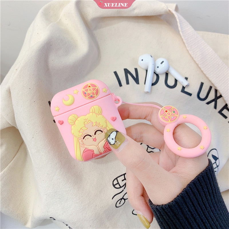 Cover Pelindung Headphone Bluetooth Bahan Silikon Motif Kartun Sailor Moon Untuk AirPods 1 2 pro