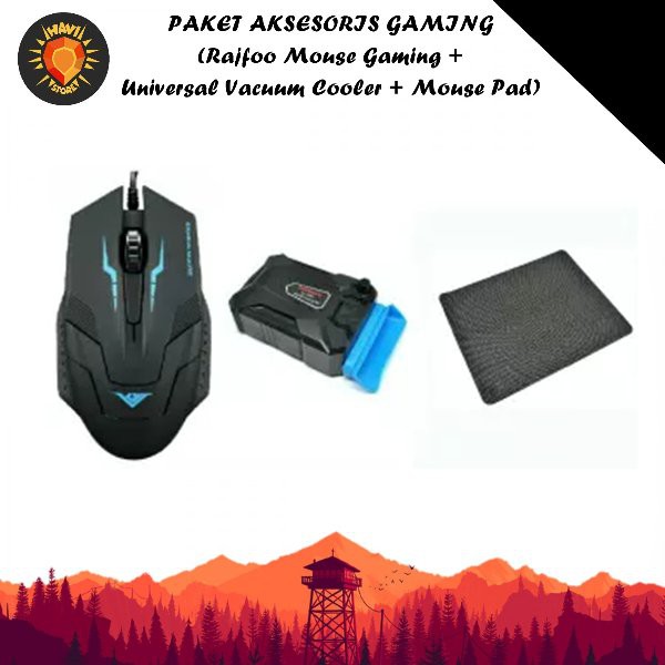 PAKET AKSESORIS GAMING - Rajfoo Mouse Gaming & Universal Vacuum Cooler CO801 CN Comp