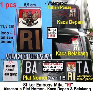 emblem sticker stiker logo emboss ri garuda aksesoris plat nomor nopol kaca depan belakang mobil 1bh