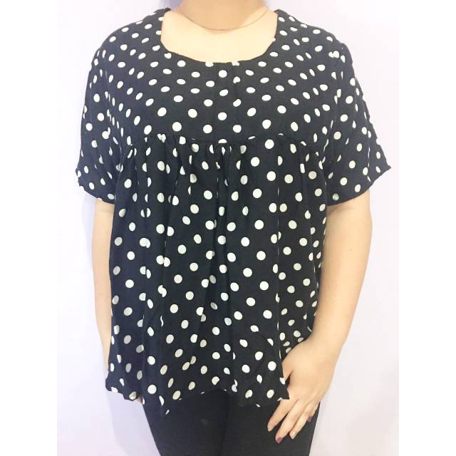 Blouse bigsize jumbo XXL black polkadot