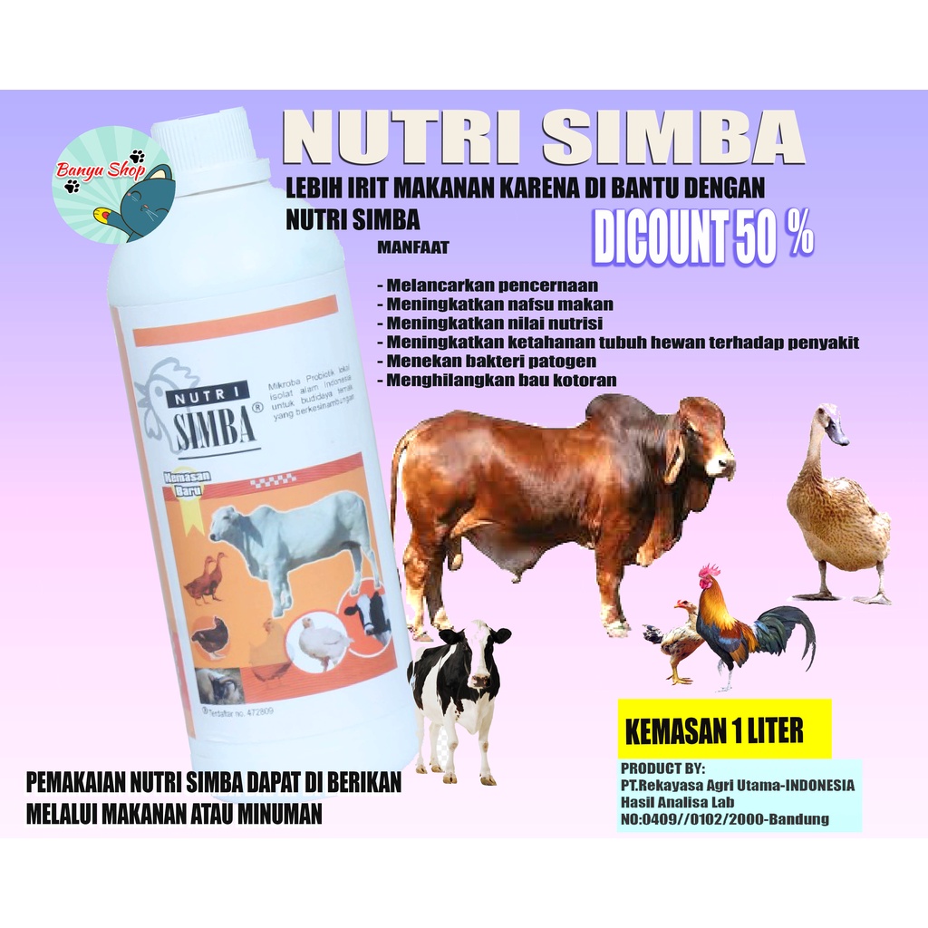 NUTRI SIMBA 1 LITER SUPLEMEN ORGANIK CAIR NUTRISI PROBIOTIK HEWAN UNGGAS &amp; TERNAK SAPI KAMBING BABI AYAM PETELUR BOILER BEBEK ITIK PUYUH-PENGGEMUK HEWAN-VITAMIN PENGGEMUK