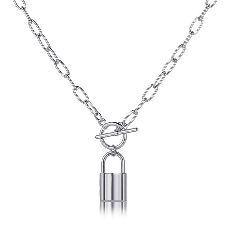 Kalung Choker Liontin Gembok Lasso Bahan Logam Warna Emas Perak Gaya Punk Vintage Untuk Wanita