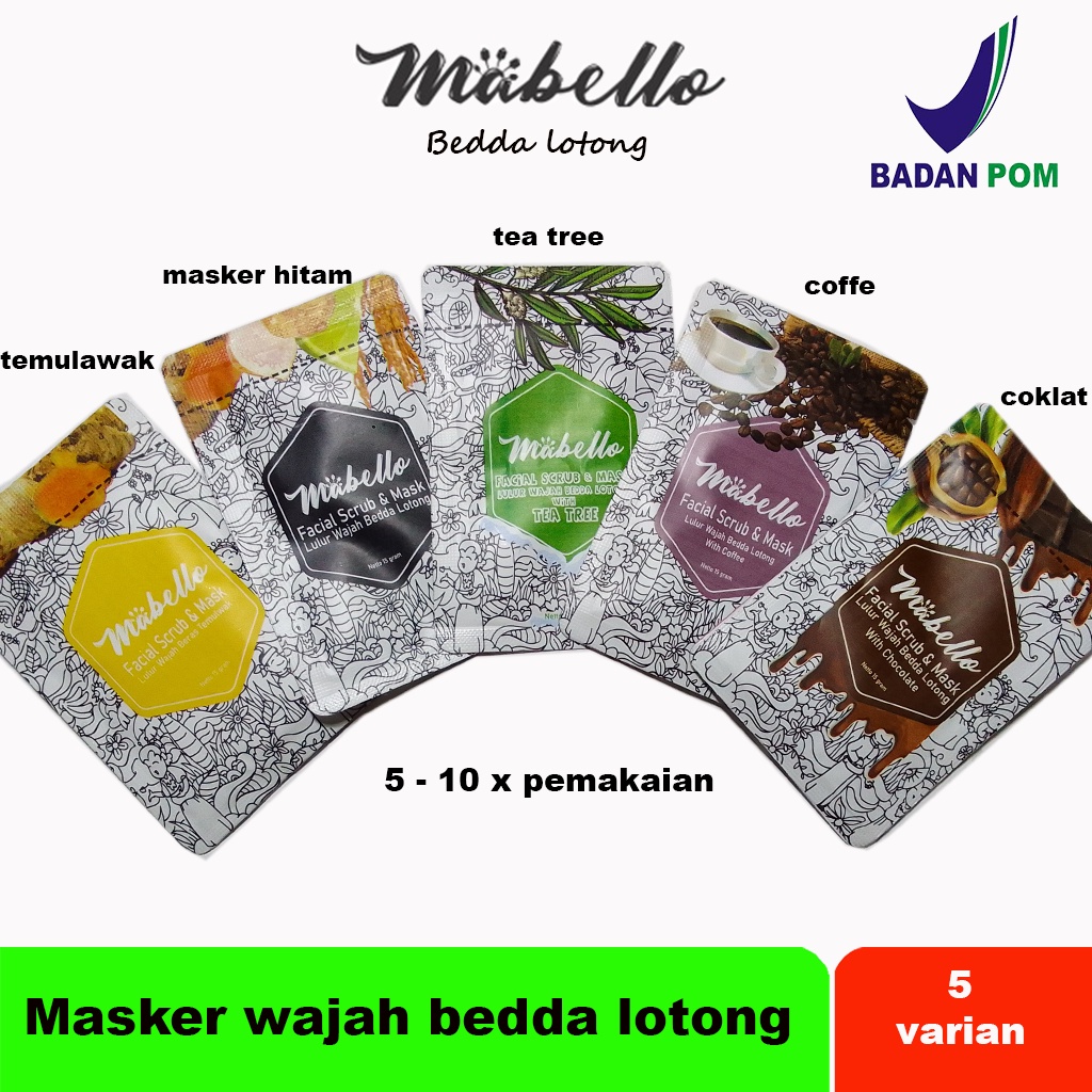 Masker wajah mabello facial scrub masker original mask lulur wajah bedda lotong mabelo beda lotong