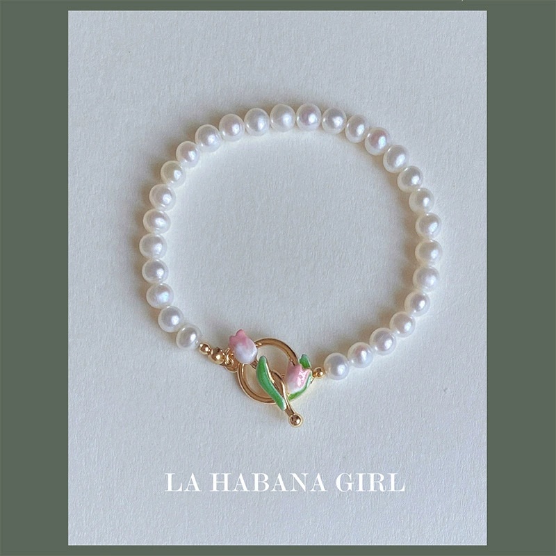 AY(CN) Gelang Manik-Manik Mutiara Bentuk Tulip Warna Pink Untuk Wanita