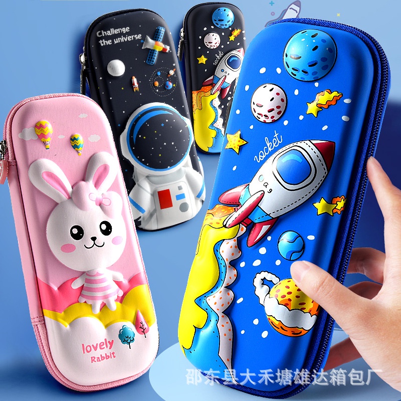 Kotak Pensil 3D Anti Air - Kotak Pensil Anak Import Karakter Lucu - Tempat Pensil Timbul 3D karakter Unicorn Dino Astronot Rocket