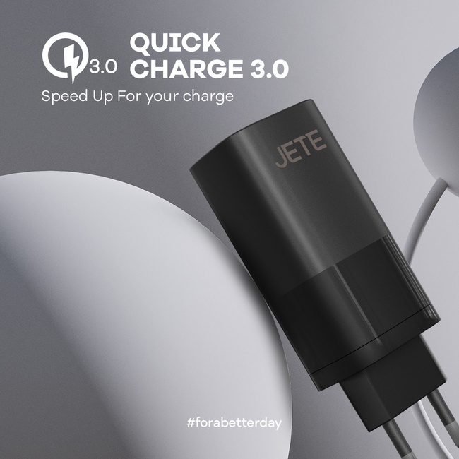 Charger Hp Fast Charger 65 Watt Power Delivery Quick Charge 4.0 JETE E5  - Garansi 2 Th Tukar Baru