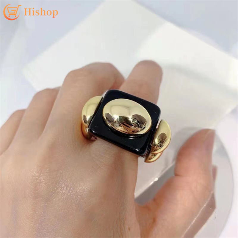 Creative Black White Square Resin Gold Ring Personality Geometry Rings Jewelry Accessories