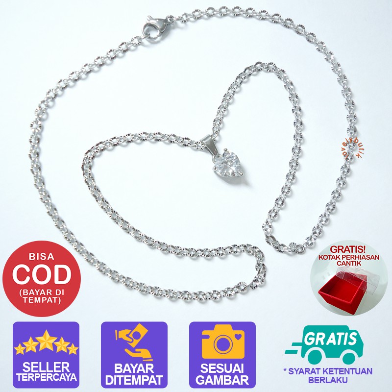 Lovelybutik Kalung Titanium anti Karat | MIni Heart Kalung Wanita Titanium Dengan Liontin Heart Keci