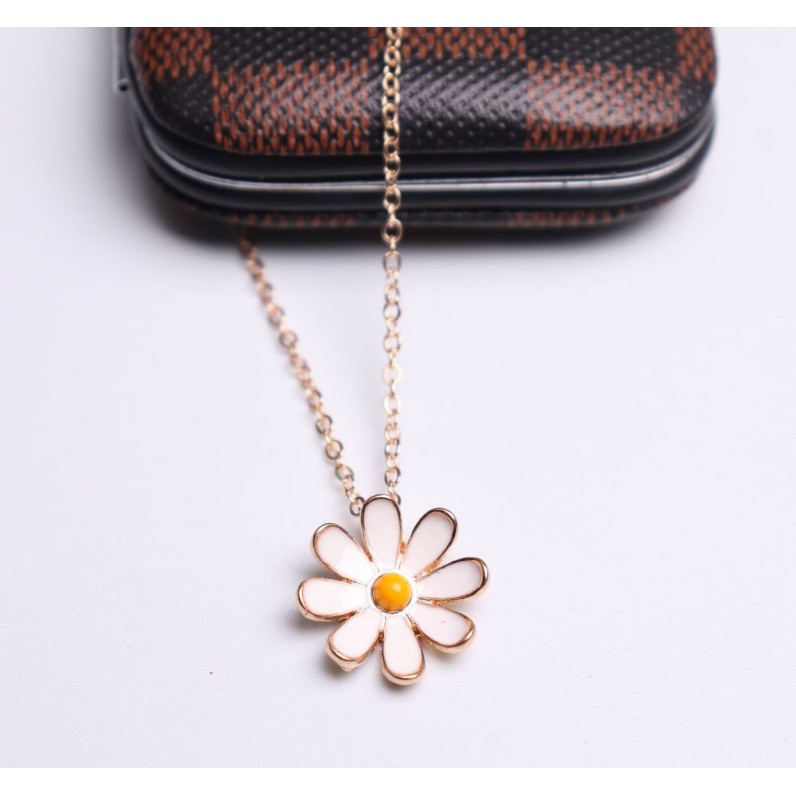 Kalung Liontin Anting S925 Wanita WHITE DAISY Titanium Alloy Women Necklace Gaya Cewek Korea Import