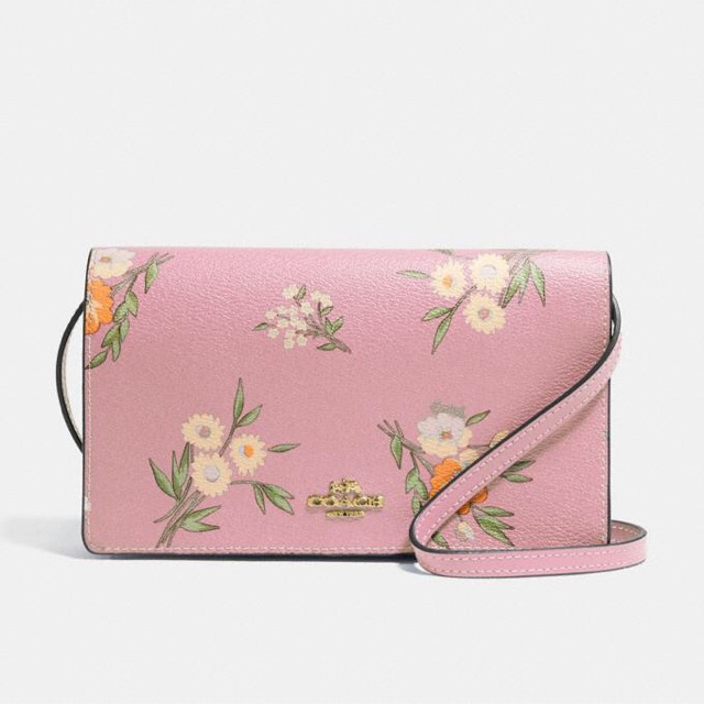 COACH Hayden Foldover Crossbody Clutch With Tossed Daisy Print - Carnation/Gold