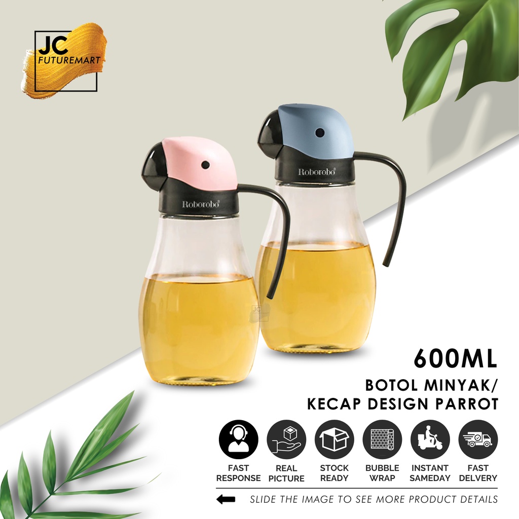 BOTOL KACA MINYAK KECAP SYRUP 600ML | PARROT OIL SAUCE DISPENSER AUTO
