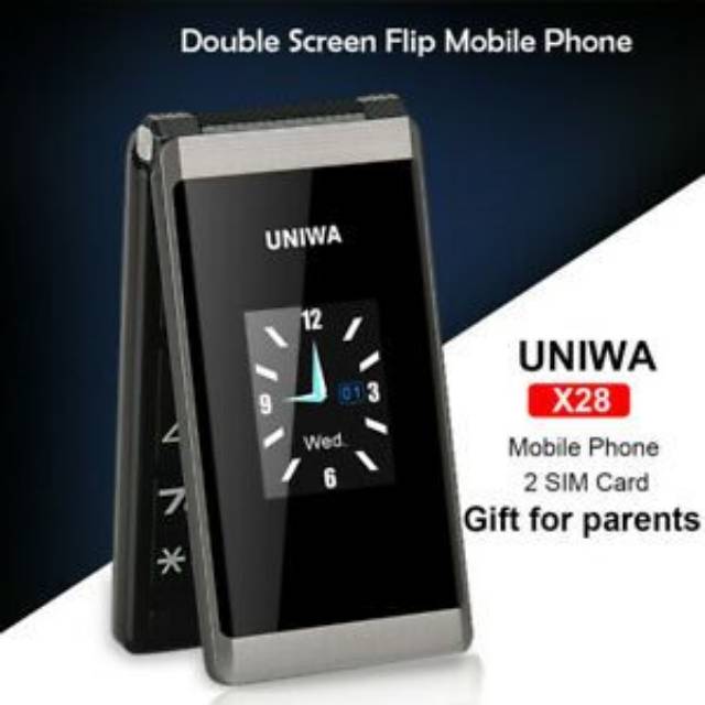 Hp flip lebar hape uniwa x28 dual sim dual layar baru bkan 2720 v8 xs 11 note 7