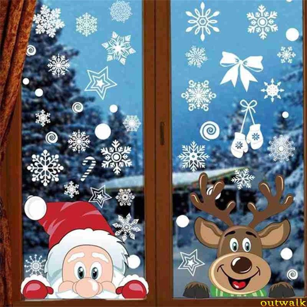 Christmas Sticker double-sided color suit white snowflake electrostatic Glass Sticker Christmas window decoration window flower wall sticker OW