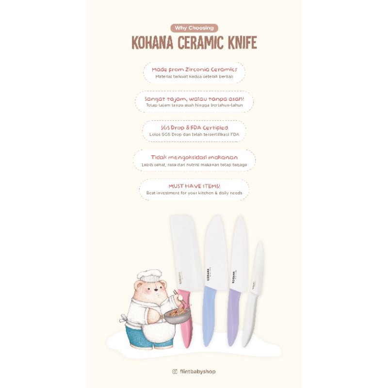 kohana surabaya pisau ceramic Zirconia Ceramics utility lilac blue nude grey chef knife travelling