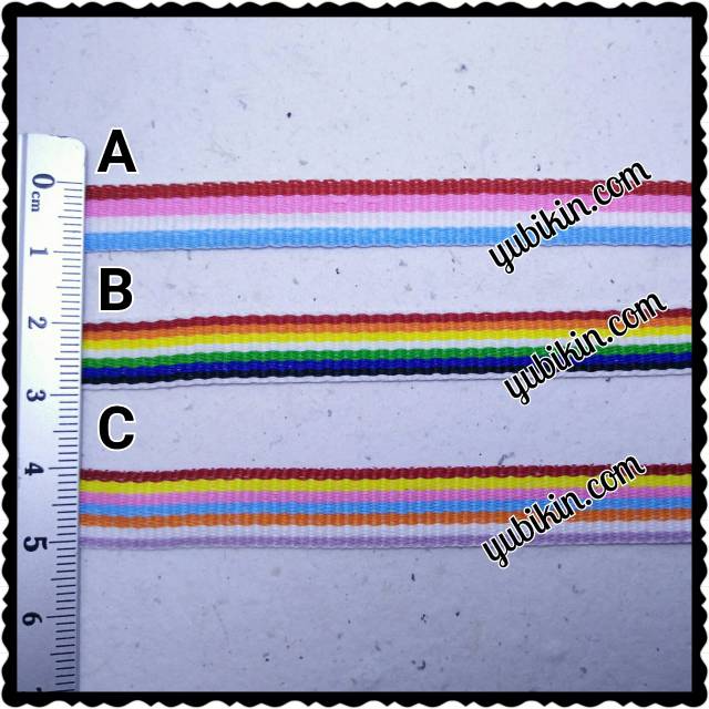 1 Roll Pita Bis Ban 1cm Pelangi Polyester Panjang 25 Meter