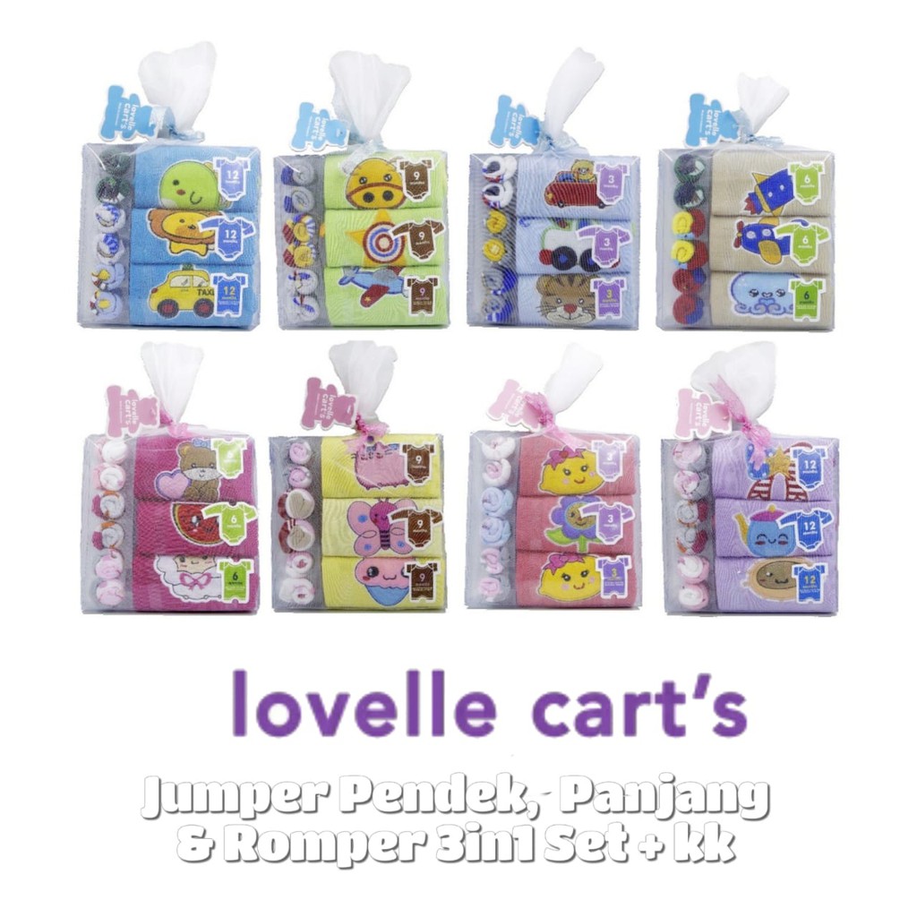 JUMPER LENGAN PENDEK, JUMPER LENGAN PANJANG &amp; ROMPER 3in1 + socks lovelle cart's SNI