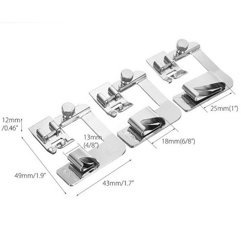 3pcs / set Presser Foot Rolled Hemed Untuk Mesin Jahit Brother