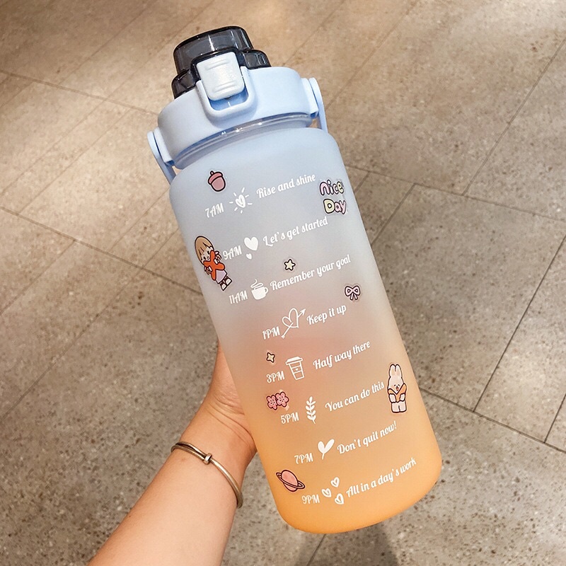 READY STOCK Botol Minum Pastel Sticker Jumbo 2L Seperti Quifit / Botol Reminder / Botol Unik-BLUE PASTEL