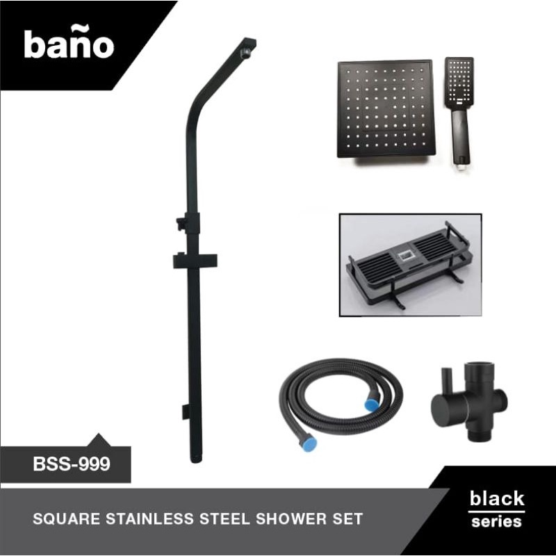 Shower tiang bano hitam stainless / Tiang shower column hitam satu set