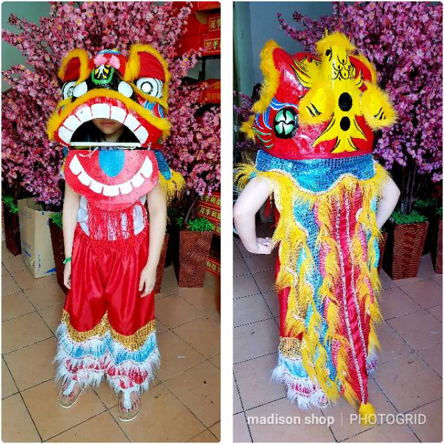 Paket Kepala Barongsay Besar dan Celana Anak Mainan Barongsai Merah Show Murah Premium