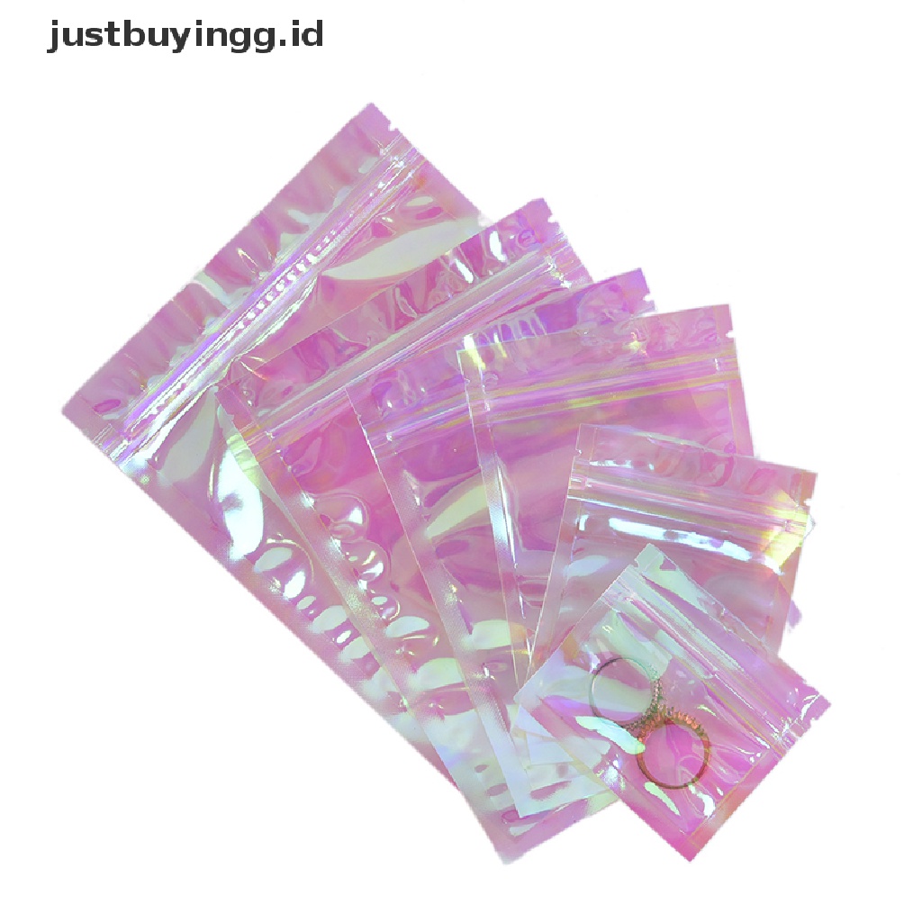 (Justbuyingg.Id) 100pcs Kantong Plastik Zip Lock Holografik Laser Untuk Kosmetik / Makeup