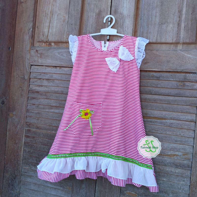 Dress anak 4 5 tahun gaun anak cewek perempuan motif strip unik cantik ( dress umiko strippita )