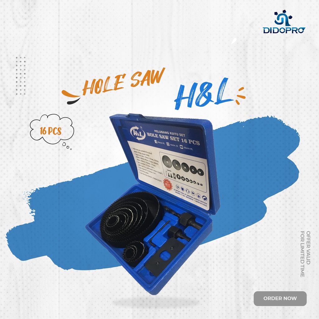 H&amp;L Hole Saw Kayu/Besi Set Besar (16pcs)