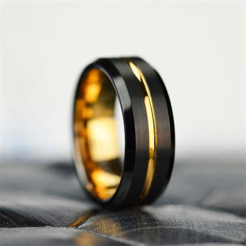 Fancyqube Cincin Bahan Stainless Steel Warna Hitam Matte Ukuran 8mm Untuk Pria