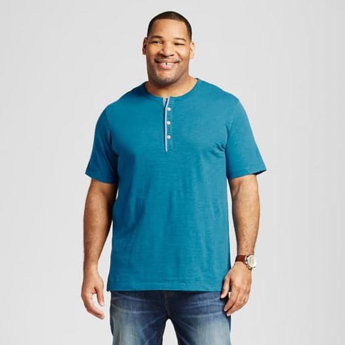 Mrn Blue Henley Tee Bigsize - Kaos Pria Kancing Jumbo Size High Quality